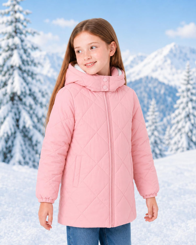 Girls Winter Coat Fleece Lined Hooded Puffer Jacket Warm Outwear