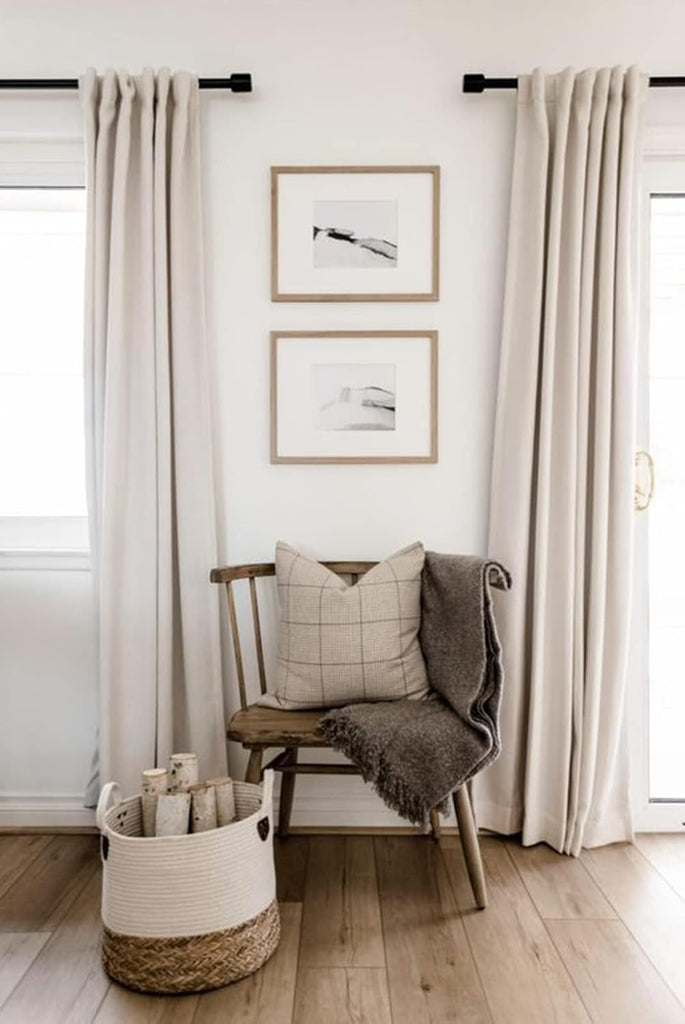Linen Textured Total Blackout Curtains for Bedroom 84 Inches Long, Back Tab/Rod Pocket Living Room Drapes, Thermal