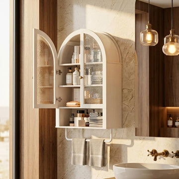 Bathroom Wall Cabinet, Modern Medicine Cabinet with with Adjustable Wood Shelf, Large Storage Cabinet, Antique White