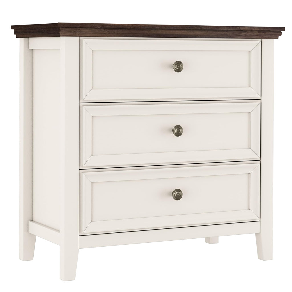 Farmhouse 3-Drawer - 31.5" Wide 3 Chest of Drawers Storage Cabinet as Nightstand or Bedside (Antique White & Brown)