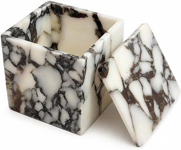Natural Marble Square Storage Box with Lid, 3.94