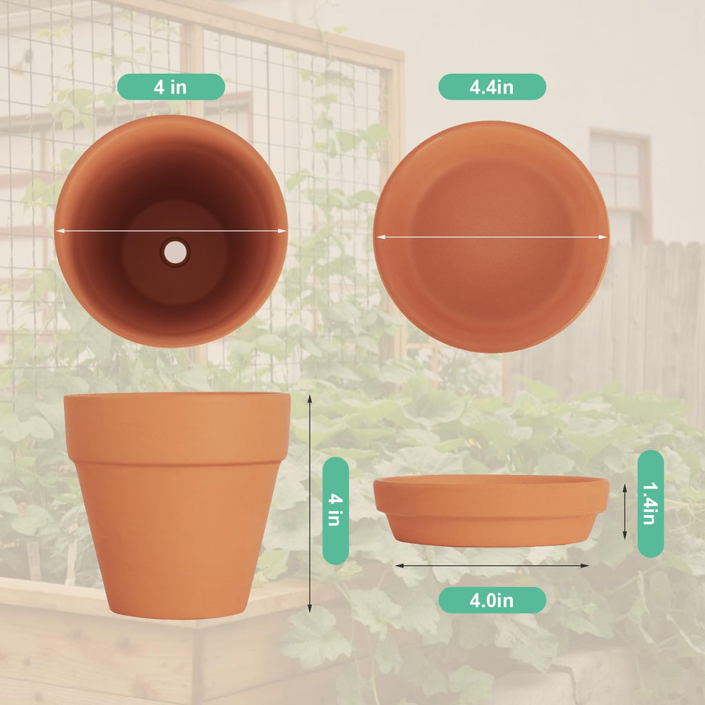 4 Inch Clay Pot for Plant with Saucer, Flower Pot with Tray, 12 Pack Small Terra Cotta Plant Pot with Drainage Hole