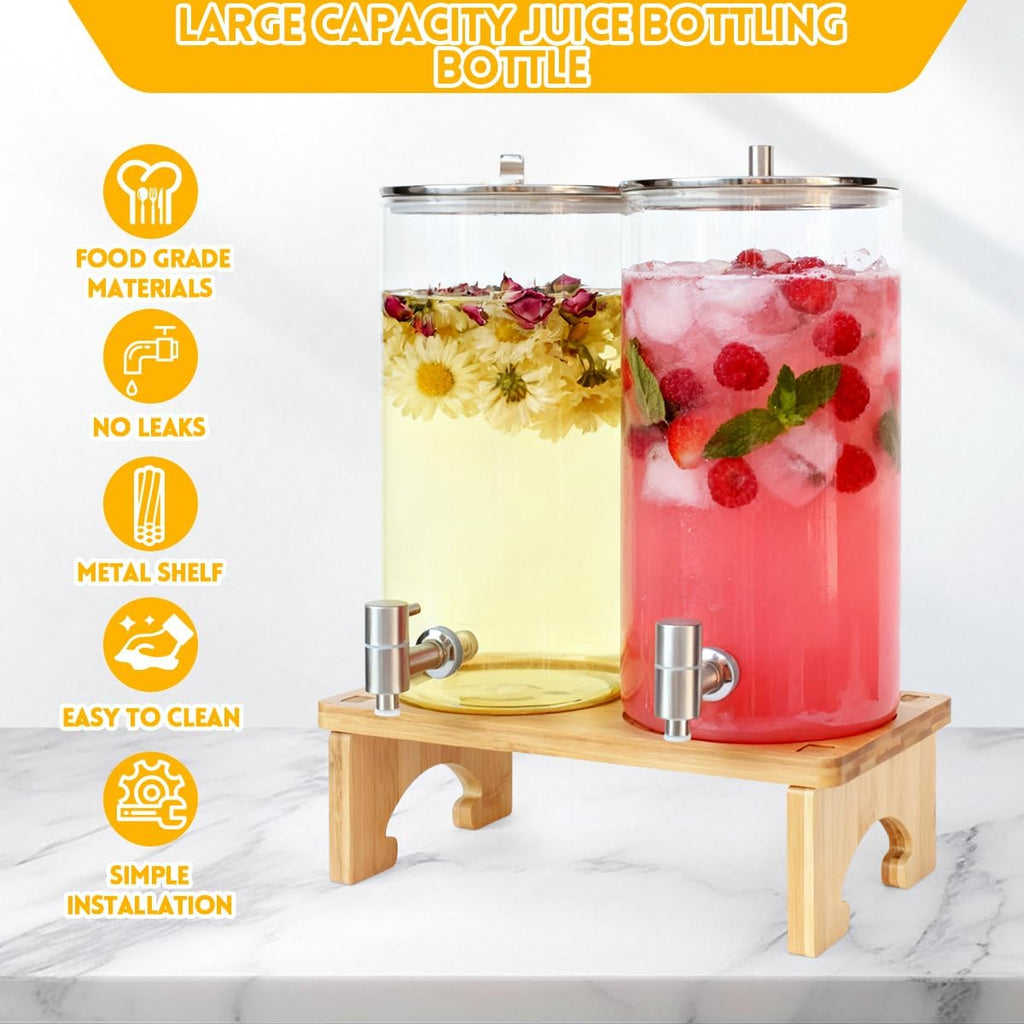 1.5 Gallon Drink dispenser with Stand, With Wood Stand, 18/8 Stainless Steel Spigot and Labels Large Water - Set of 2
