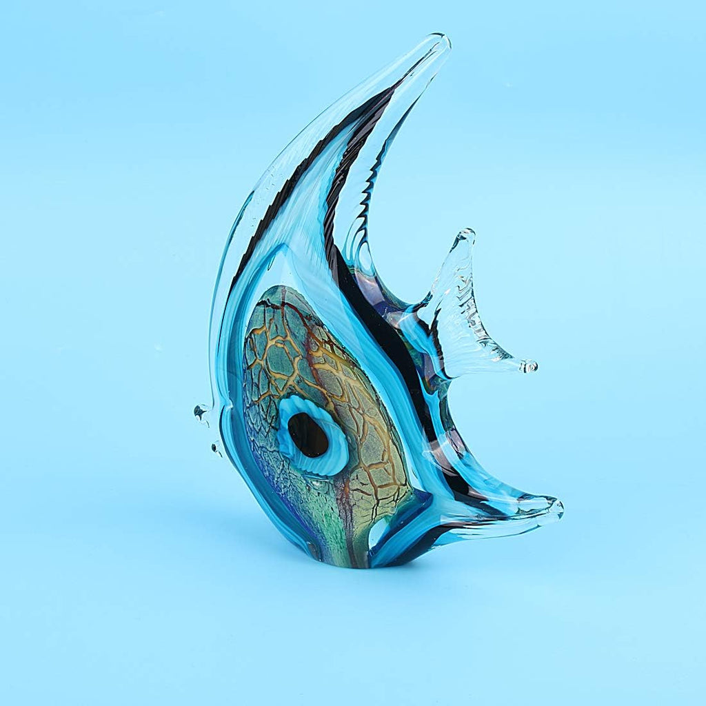 Tropical Angel Fish Art Glass Blown Sea Animal Figurine Sculpture Home Decor Collectible Statue Paper Weight Gift