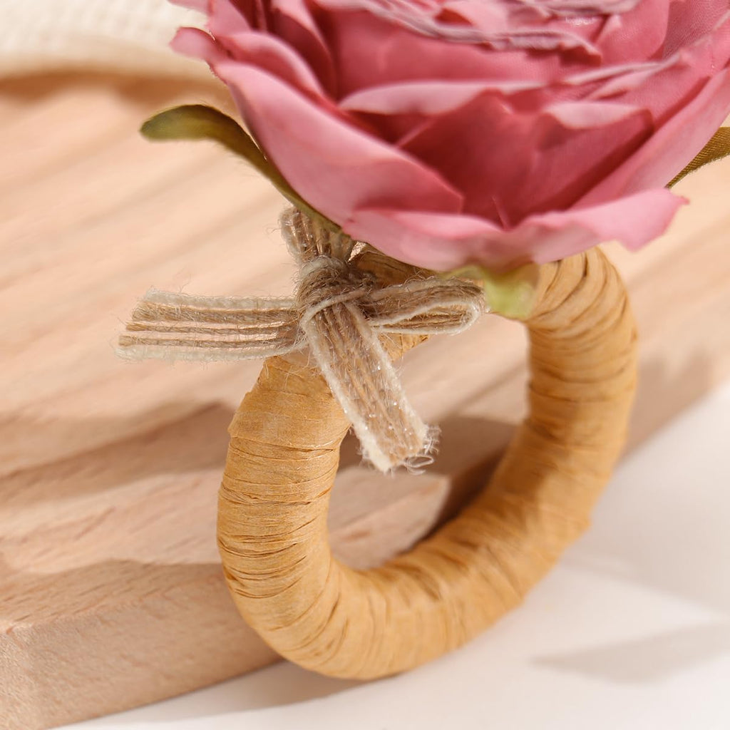 Flower Napkin Rings | Rustic Rose Tulip Napkins Holder | Spring Napkin Rings & Flower Stem Napkins Holder - Set of 12