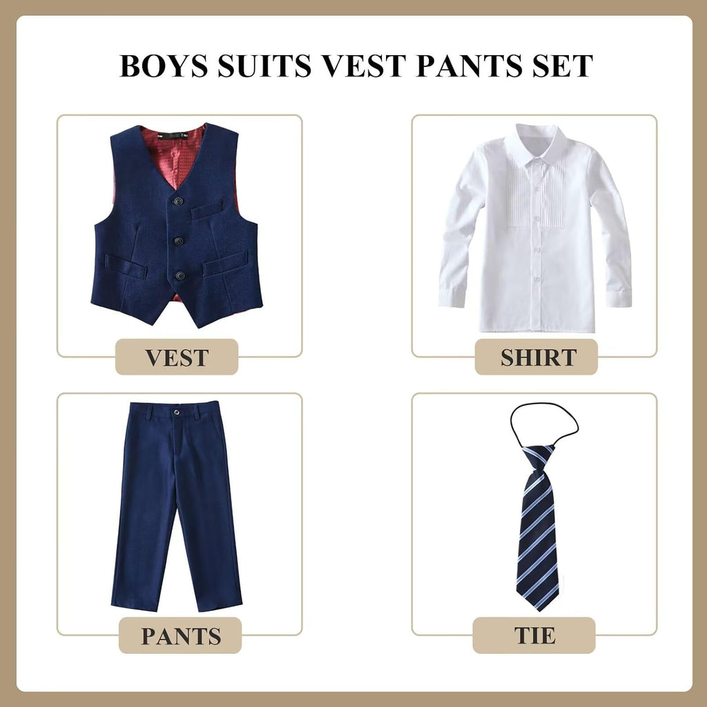 Kids Suits Tuxedo for Boys Toddler Dress Vest Pants Set Ring Bearer Outfit