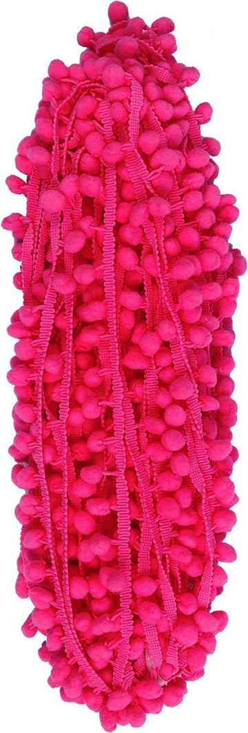 Ball Fringe 1/2" Wide Pom Pom Trim Ribbon Sewing(Pom Size 12mm,Hot Pink) - 18 Yards