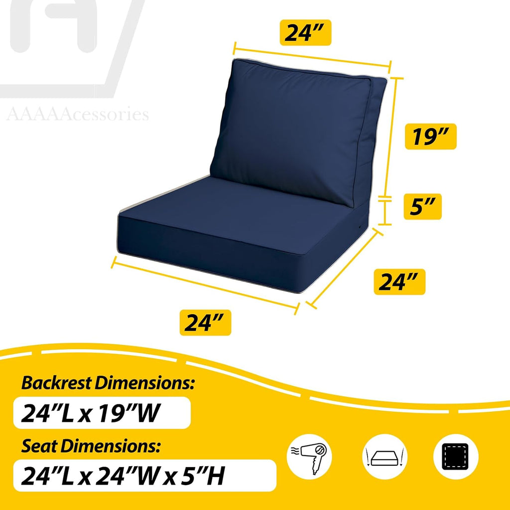 Outdoor Chair Cushions, 24 x 24 x 5 + 19 inches, Set of 1 | Patio Furniture Replacement Seat Cushions