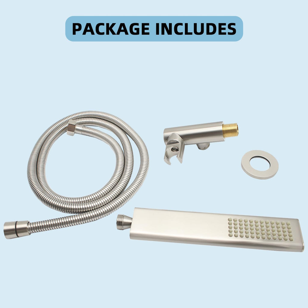 Solid Brass Handheld Shower Head Arc Design High Pressure Brushed Nickel Hand Shower Wand with Adjustable Supply