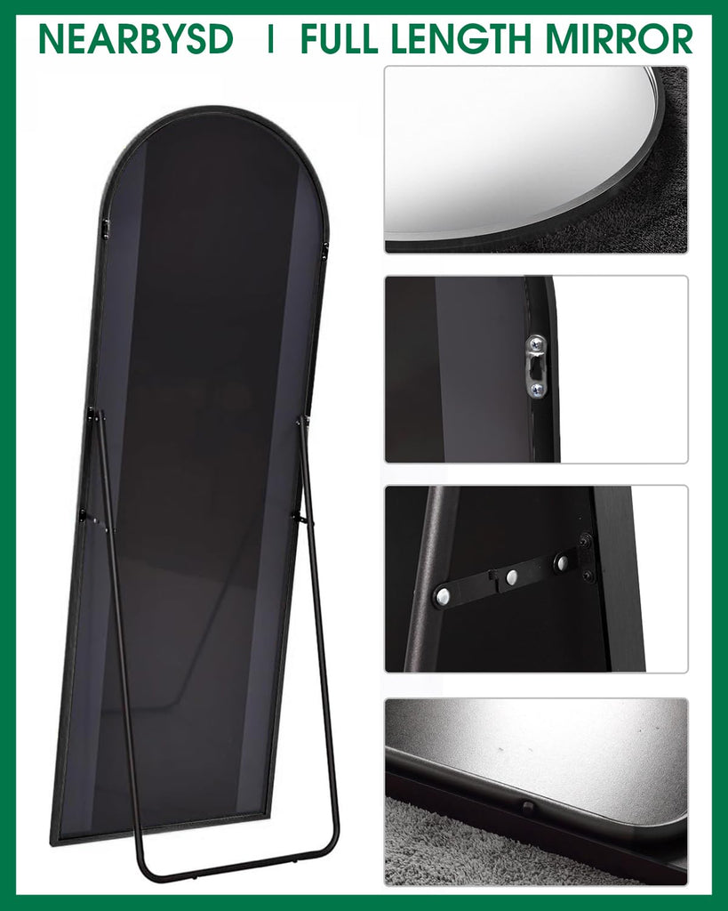 Oversized Full Body Mirror with Stand, Black, 76" x 34"