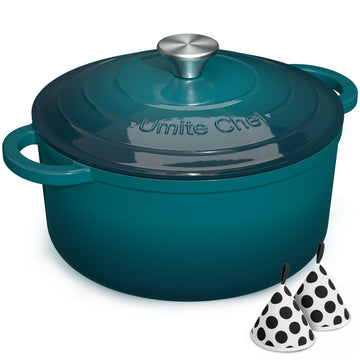 7QT Enameled Cast Iron Dutch Oven with Lid & Cotton Potholders-Heavy-Duty Cookware for Bread Baking, Braising, Stews