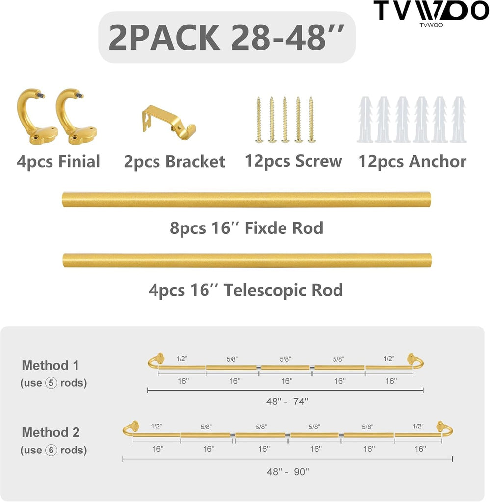 Gold Wrap Around Curtain Rods 2 Pack:Small Blackout Adjustable Window Curtain Rod for Bedroom Kitchen Apartment