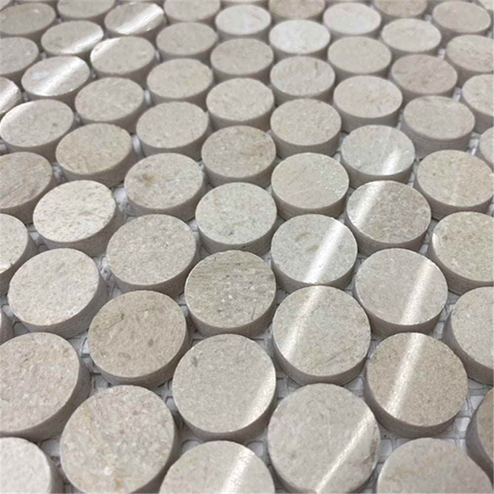 Crema Marfil Marble 3/4 inch Penny Round Mosaic Tile Polished Kitchen Bath Wall Floor Backsplash Shower (1 Sheet)