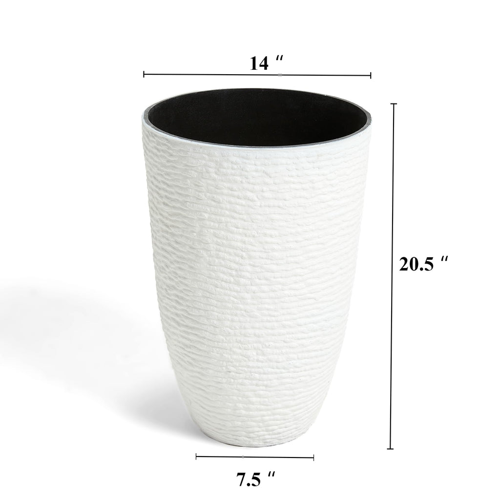 2-Pack 21" H. White Tall Planters - 14'' Dia Resin Large Round Flower Pots for Outdoor Plants Trees - Imitation Stone