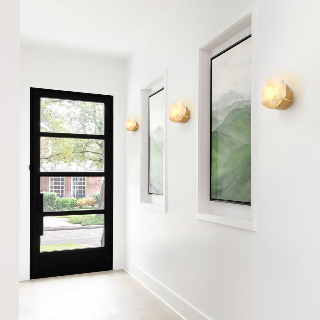 Gold Modern Wall Sconces for Bathroom, 1-Light Alabaster Sconce Wall Light Fixture for Bedroom, Unique Sconce