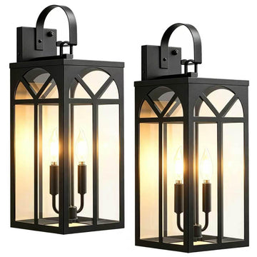 2-Pack 23" Large Dusk to Dawn Outdoor Wall Lighting, Exterior Matte Black Outdoor Sconce Lights, Industrial Porch