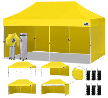 USA 10x20 Pop Up Canopy Tent, Commercial Tent with Patented No-Tip Rolling Bag, 4 Zippered Removable Walls, UV & Water