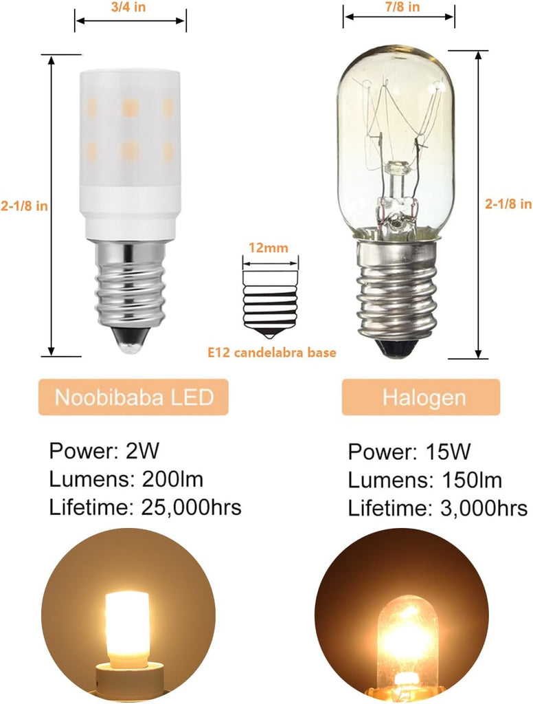 Dryer Light Bulb 120V E12 LED WP22002263 WE05X20431 2700K 2-Pack