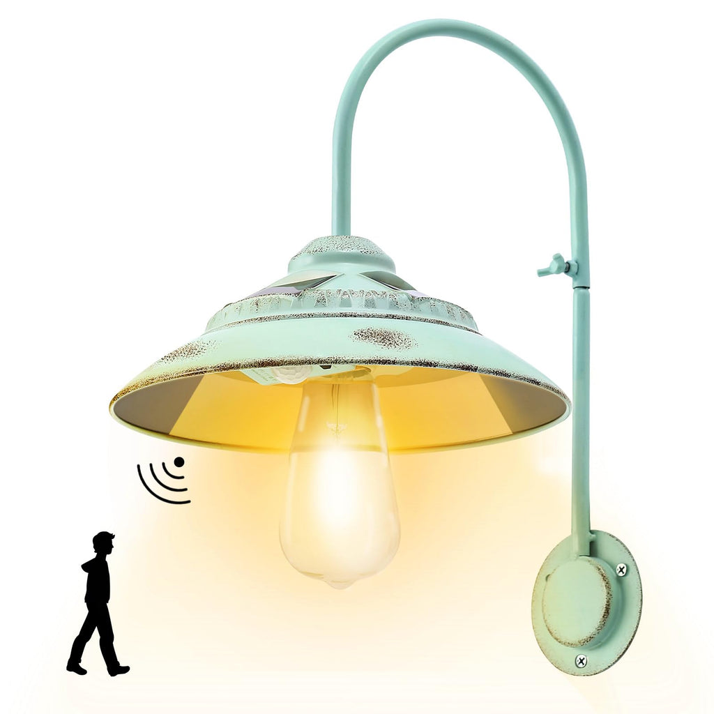 Solar Barn Lights with Motion Sensor - Metal Solar Porch Lights Outdoor with 4 High Efficiency Solar Panels - Rustic