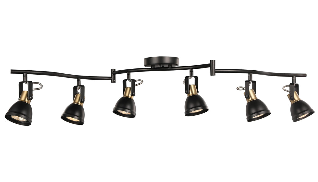 6 Light Foldable Track Lighting Kit,Matt Black Brass Finish Adjustable with Moden Ceiling Flush Mount Spotlight