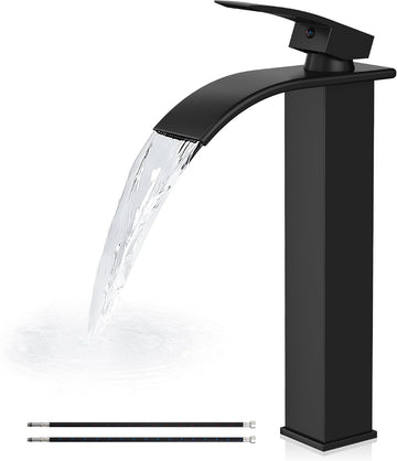 Vessel Sink Faucet, Tall Waterfall Bathroom Faucet, Single Handle One Hole Mixer Bowl Tap with Large Rectangular Spout