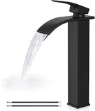 Vessel Sink Faucet, Tall Waterfall Bathroom Faucet, Single Handle One Hole Mixer Bowl Tap with Large Rectangular Spout