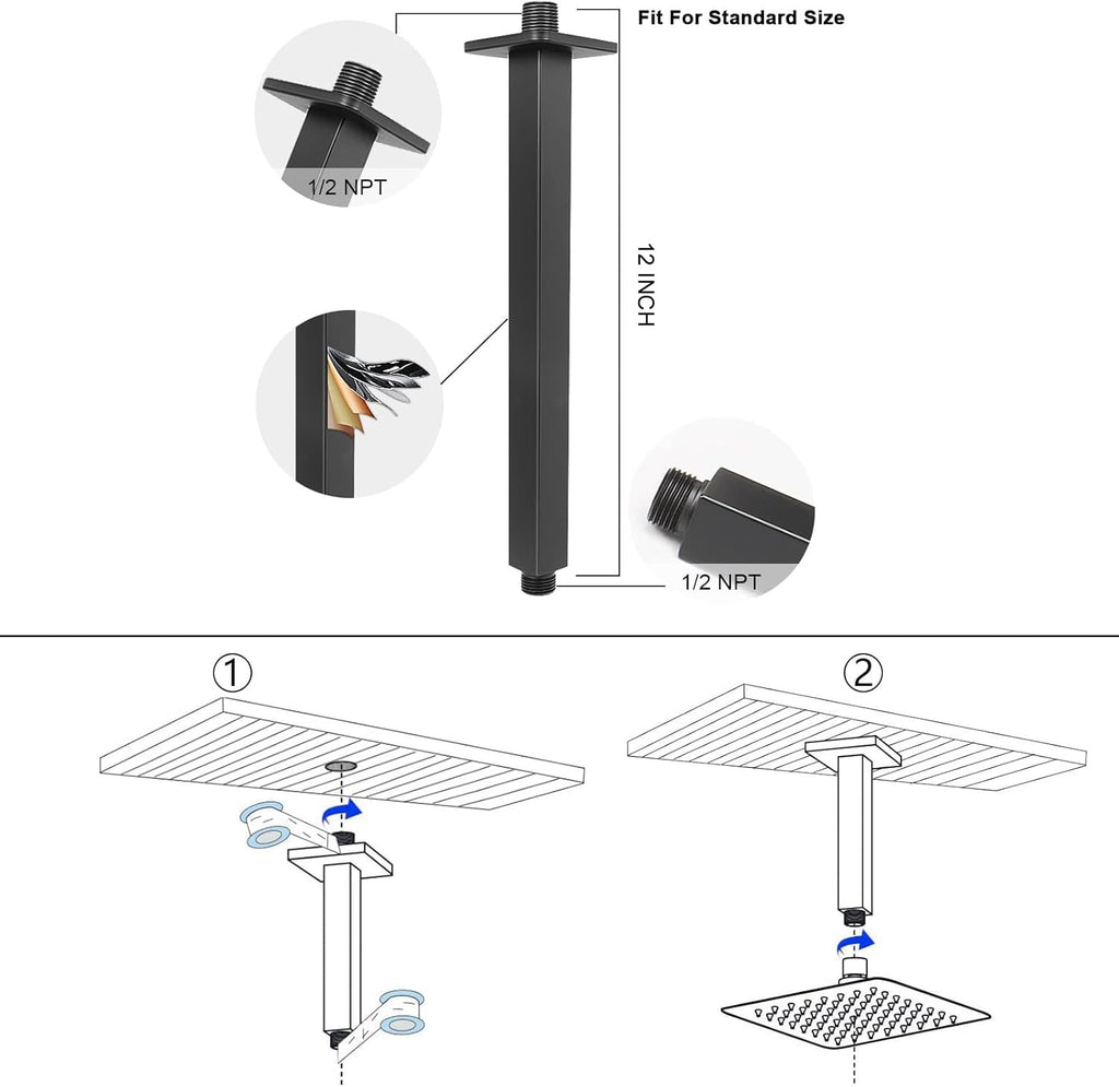 Rain Shower Head With Shower Arm, Ceiling Mount Square Shower, Stainless Steel Ceiling Rainfall Showerhead- Waterfall