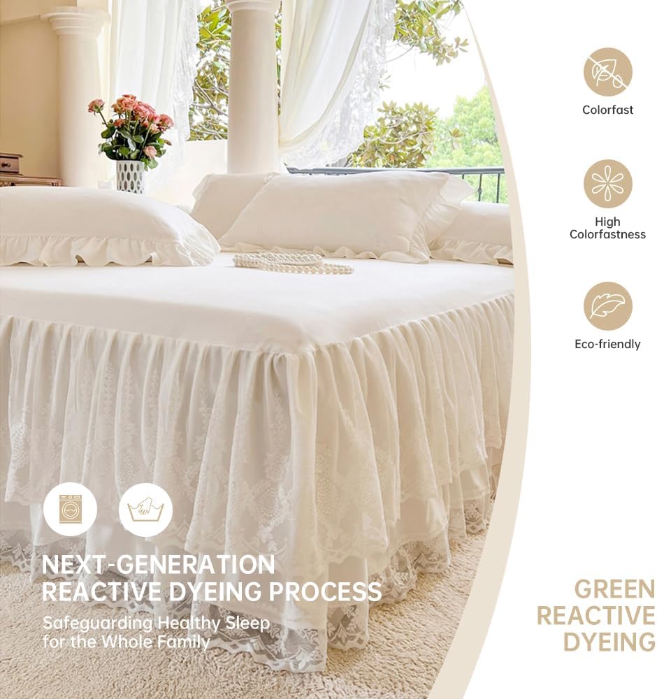 Floral Stereo Lace Bed Skirt for King Bed - 17in. Drop, Dust Ruffle Bedskirt Anti Wrinkle & Fade Resistant
