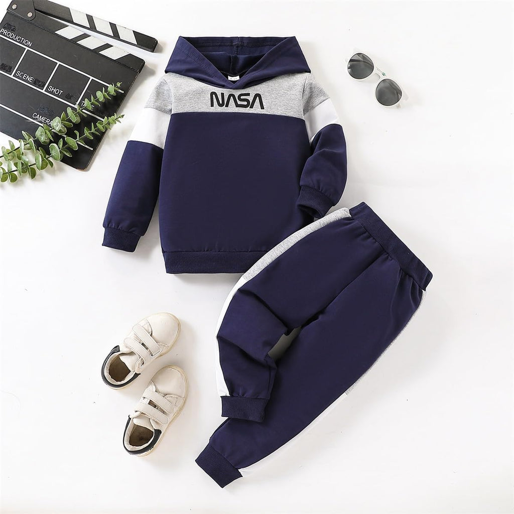 Toddler Baby Boy Clothes Long Sleeve Hooded Pullover Colorblock Sweatshirt + Pants 2pcs Fall Winter Outfit Set