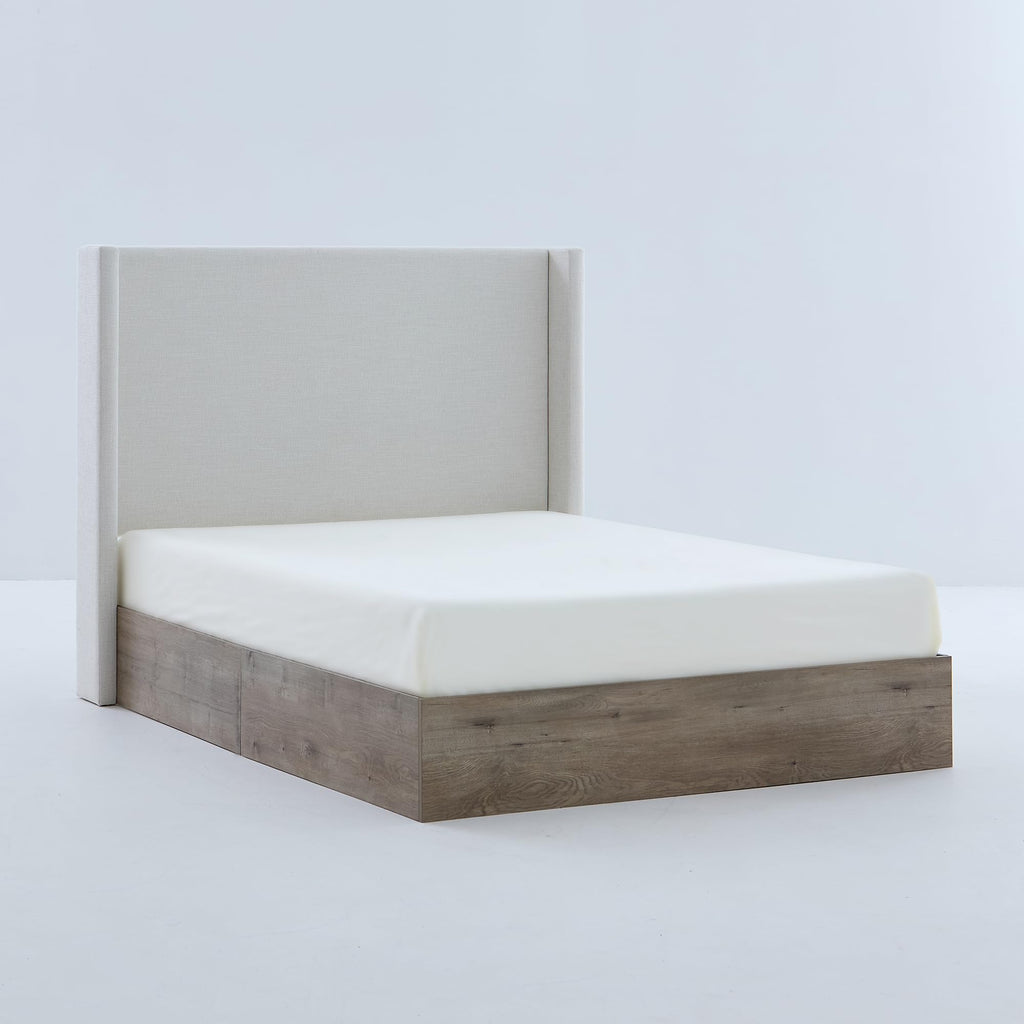 Upholstered Bed Frame, 54" Tall Headboard Shelton Wingback Bed Frames, Wood Base Platform Beds, No Box