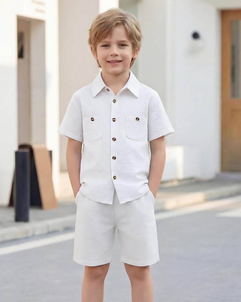 Boys Button Down Shirt Short Sleeve Summer Boys Dress Shirts Casual Cotton Collared Shirt with Pockets