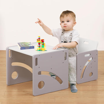 Height Adjustable Toddler Table and Chair Set for Age 1-3, Quality Solid Wood Montessori Table and Chair Set, Weaning