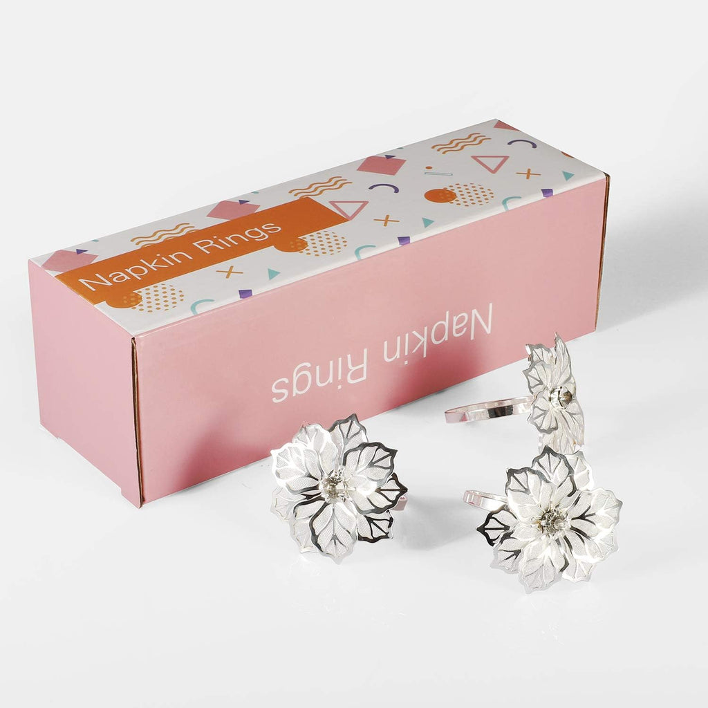 Alloy Napkin Rings with Hollow Out Flower Napkin Ring Holders for Wedding Party Holiday Banquet Christmas - Set of 12
