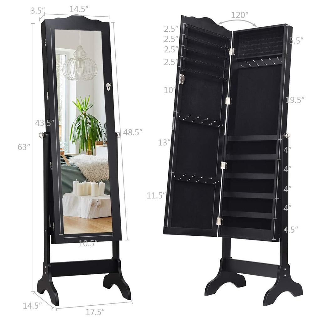 Standing Jewelry Cabinet Armoire with Full Length Mirror, Lockable