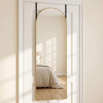 48" x 14" Arched Over The Door Mirror, Gold Full Length Hanging Mirror
