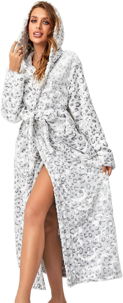 Women's Plush Hooded Robe Bathrobe-Fast Warmth | Ultra-soft plush fabric delivers cozy comfort & quick warmth,for