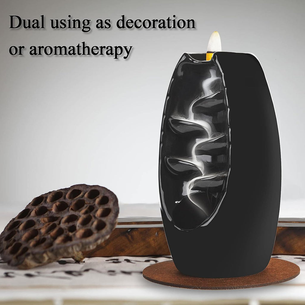 Ceramic Backflow Incense Holder Waterfall Incense Burner, Black - Set of 152