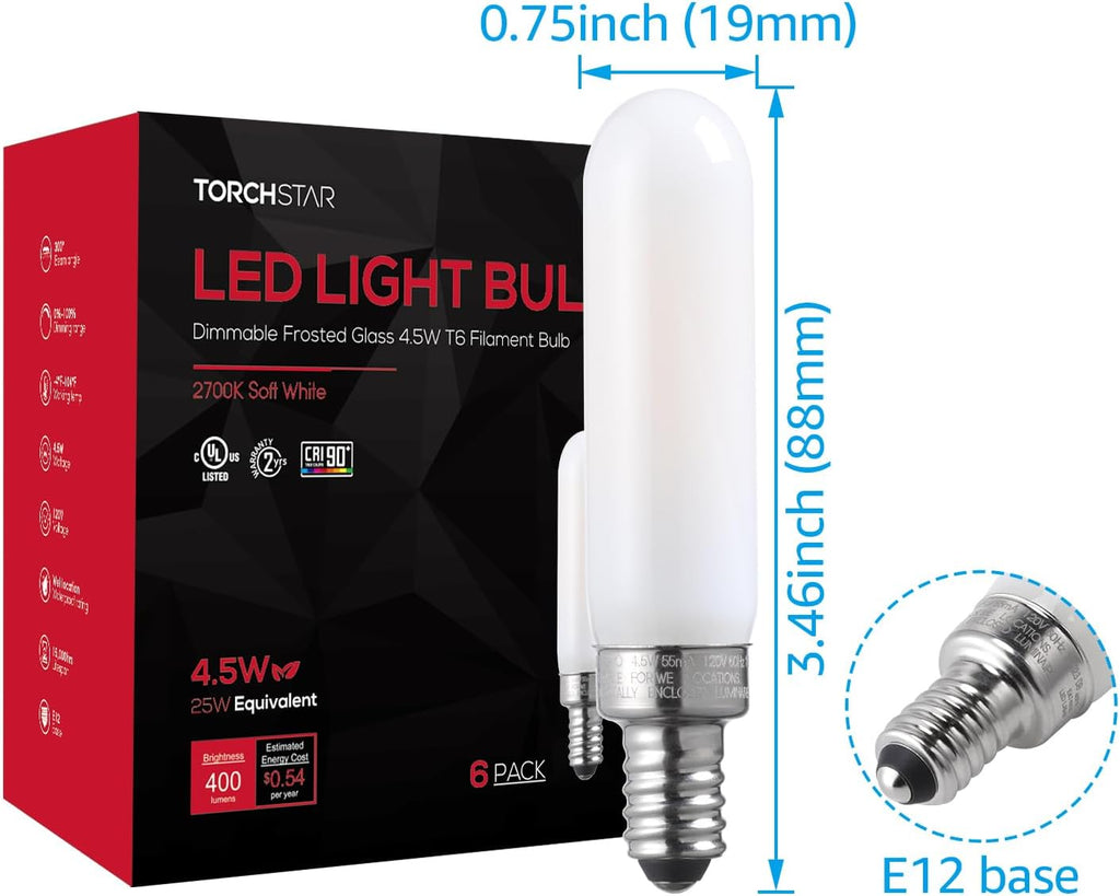 T6 LED Bulb Dimmable Tubular Bulbs Frosted Glass 2700K