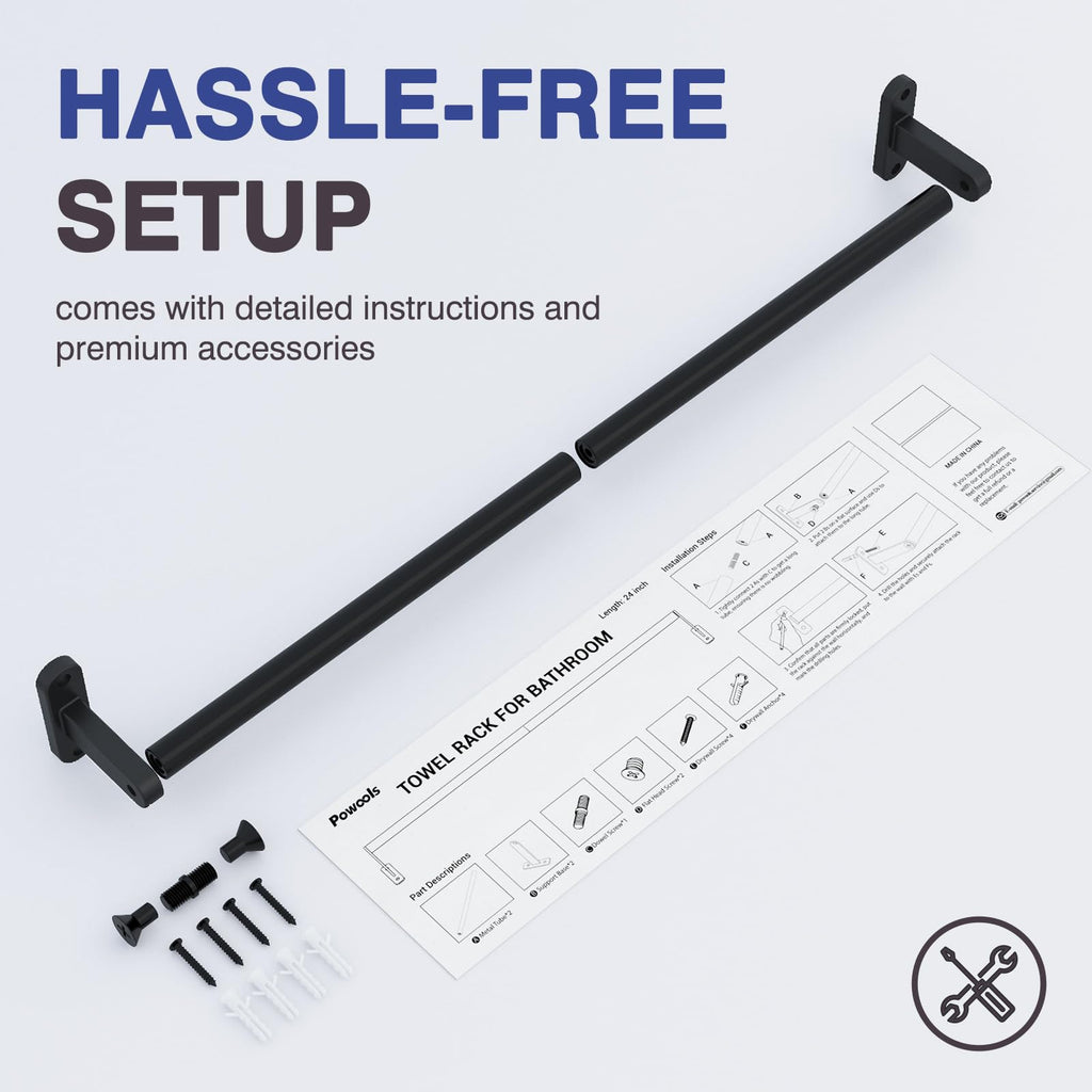Matte Black 28" Towel Rack, Rustproof Wall Mounted Towel Bar