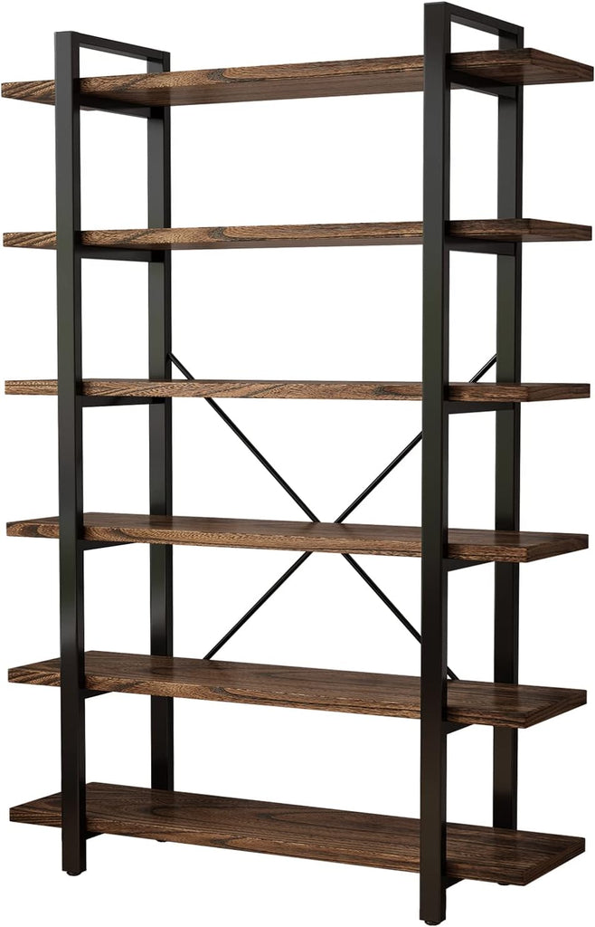 Solid Wood Bookcase and Book Shelves Wood and Metal Shelving Unit 6 Tier Bookshelf Modern Rustic Open Bookshelf