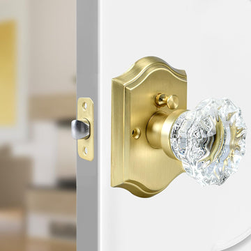 Crystal Door Knobs, Brushed Gold Glass Door Knobs Interior Rose Shape with Lock Privacy Function, Vintage Antique
