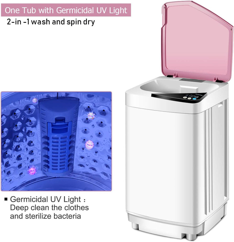 Full-Automatic Washing Machine Portable Washer and Spin Dryer 7.7 lbs Capacity Compact Laundry Washer with Built-in