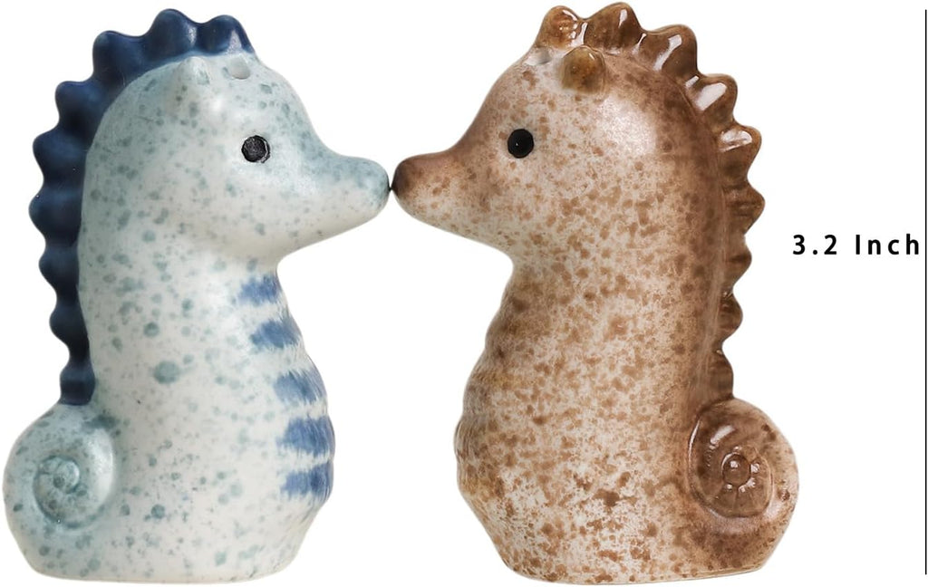 Ceramic Cute Sea Horse Salt & Pepper Shakers Set, Hand-Painted Sea Animals Salt and Pepper Shakers, Set - Set of 2