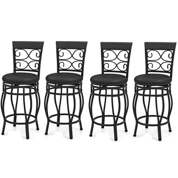 26" Swivel Bar Stools, Retro Industrial Bar Chairs, Iron Frame, Black, Set of 4