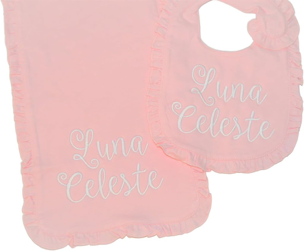 Newborn Baby Girl Gift Bundle Set 11 Pc Set, Romper Bodysuit Bloomers Bib and Burp Cloth - Pink and White Pearls