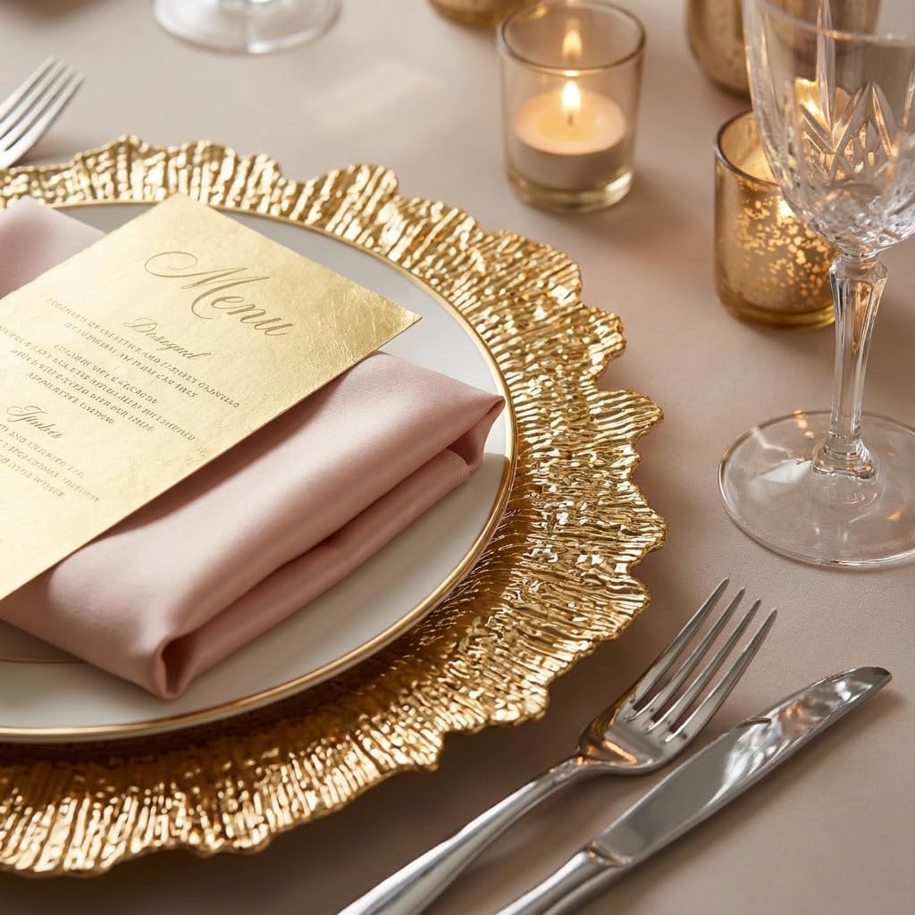 Electroplated Set of 10, Plastic Reef Plate Chargers for Wedding, Party, Holiday Dinner, 13 Inch