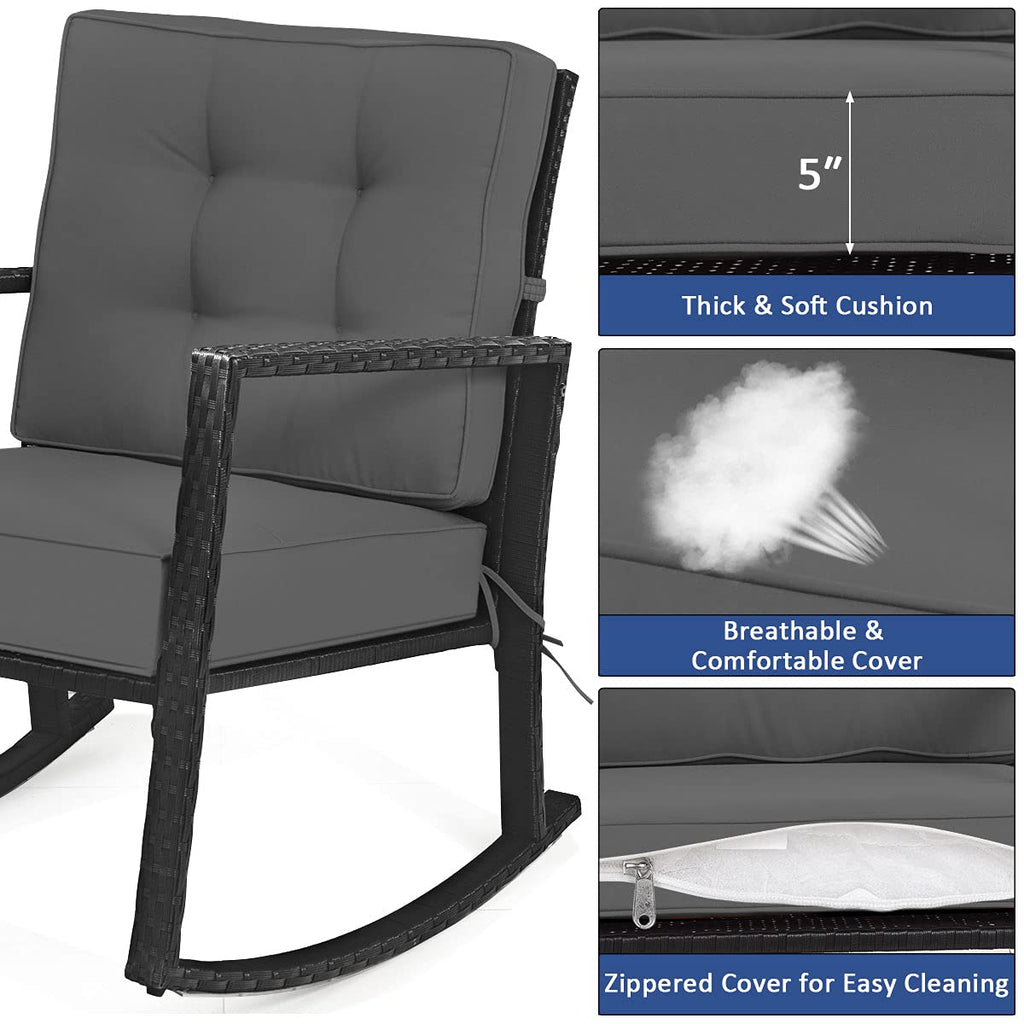 Outdoor Rocking Chair with 5" Thick Soft Cushions, Grey (2)