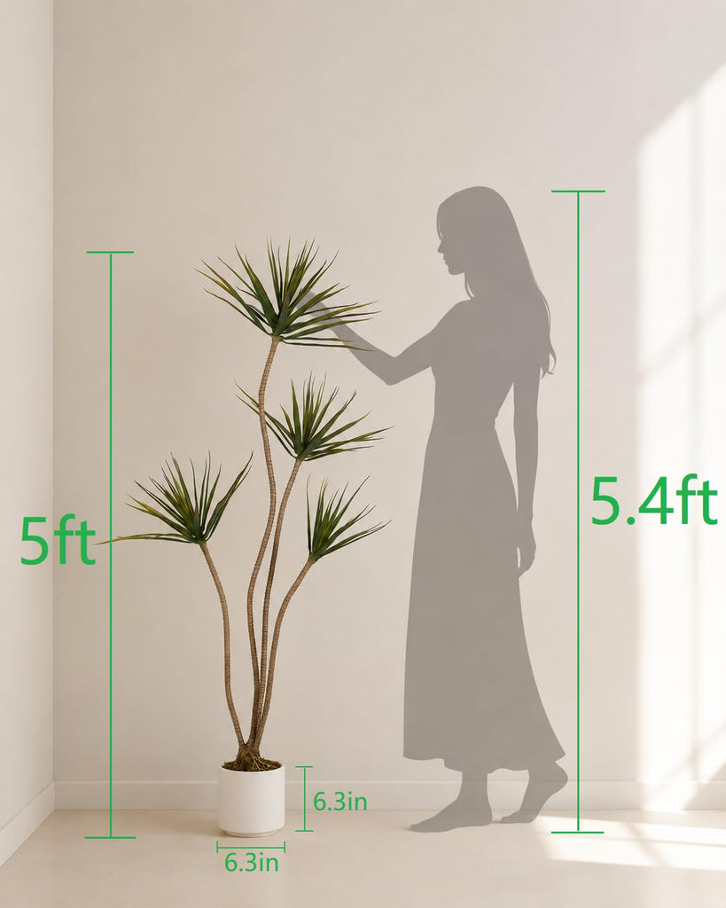 Dracaena Marginata Tree 5FT Faux Dragon Plant with Roots 60inch