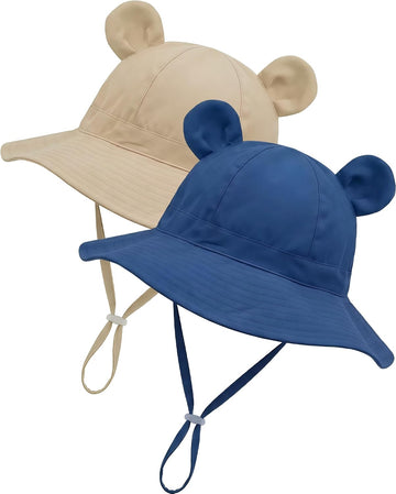 Toddler Baby Sun Hat 2Pack UPF 50+ Kids Infants Adjustable Bucket Hat with Wide Brim Summer Beach Hat for Boys Girls