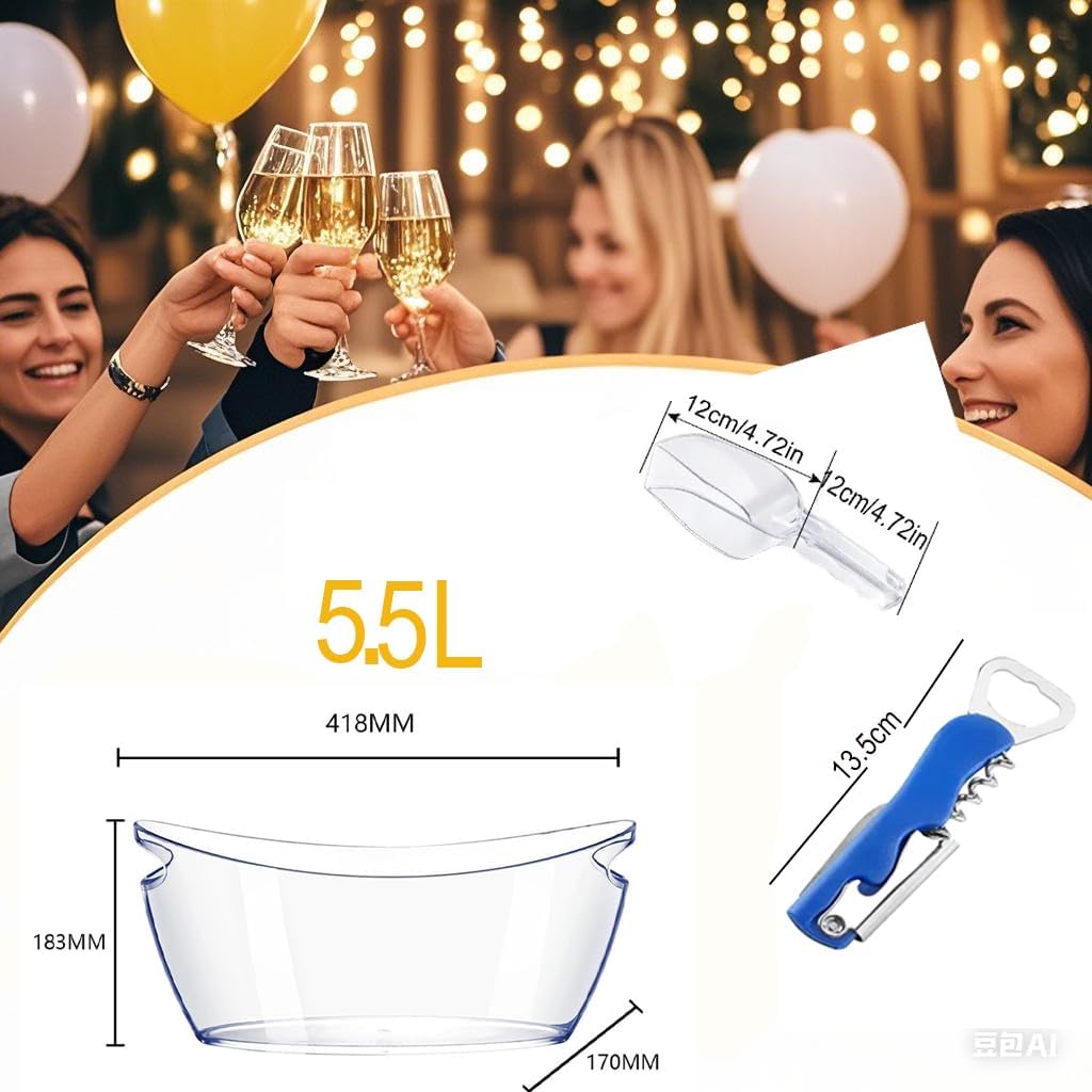 Clear Ice Bucket 6L Acrylic Beverage Tub with Handles & Scoop - Set of 2